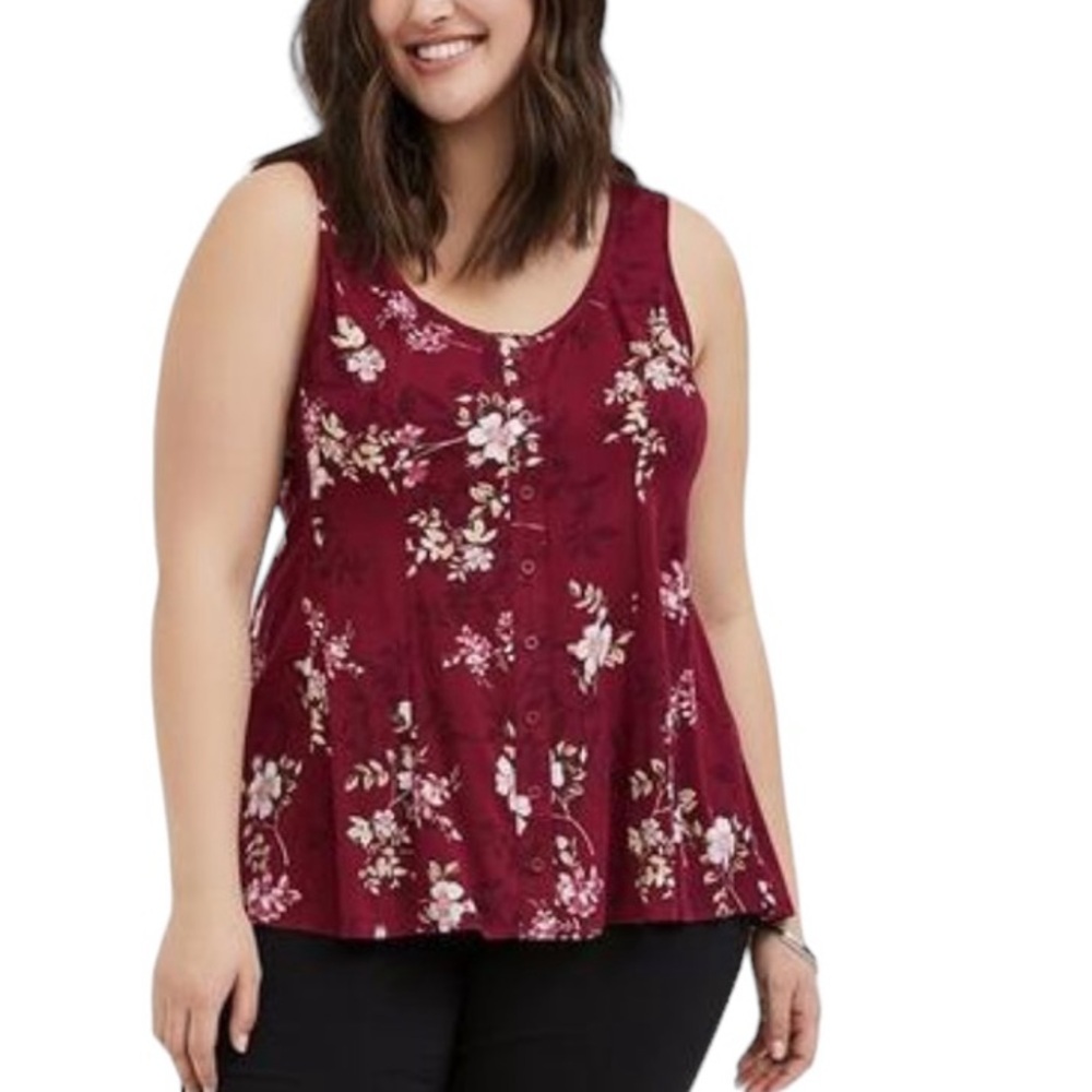 TORRID: Fit And Flare Stretch Challis Button-Front Tank -Size 1 / 1X - Picture 3 of 12